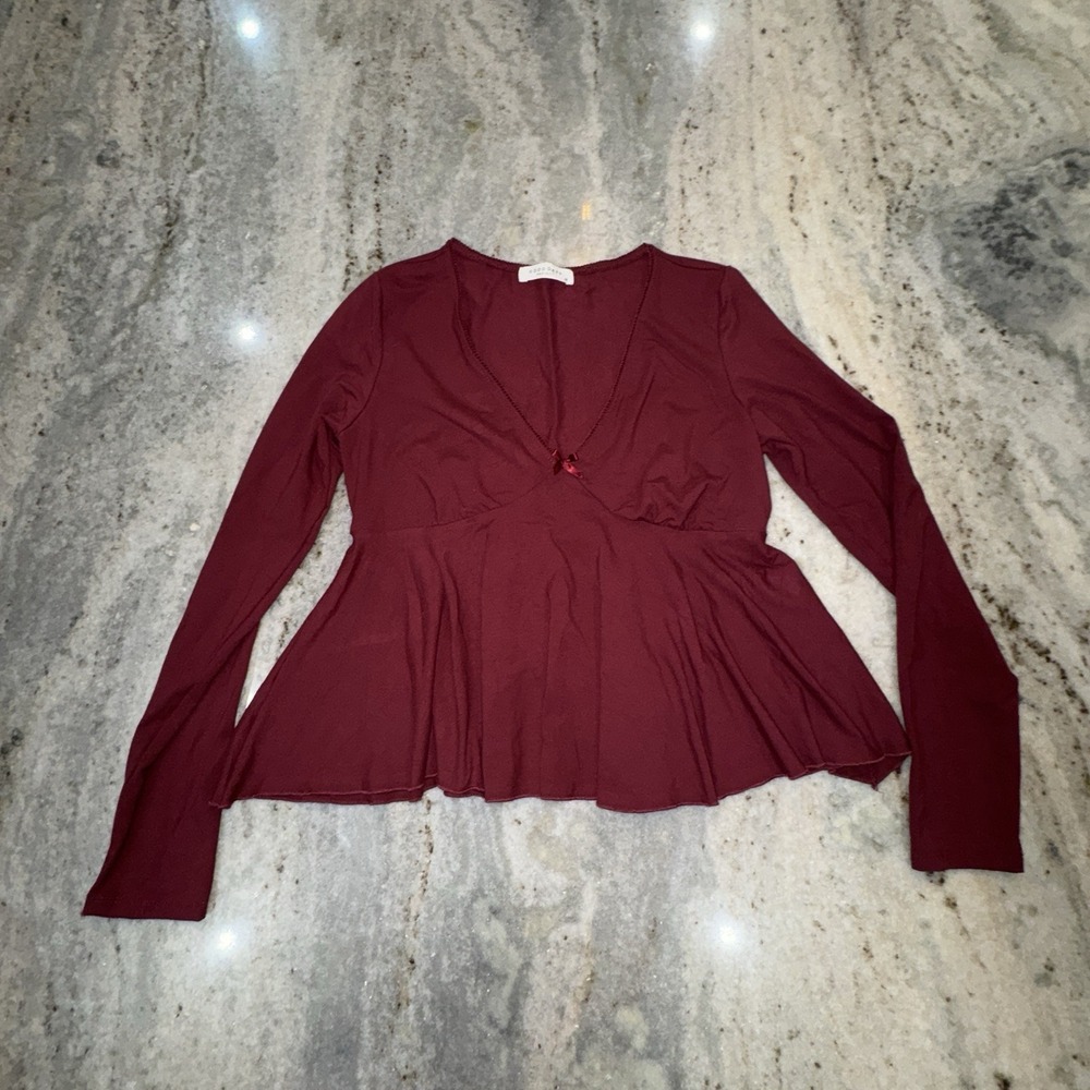 Good Days Project Medium Baby Doll Top‎ Maroon Long Sleeve Sweetheart Y2K Shirt